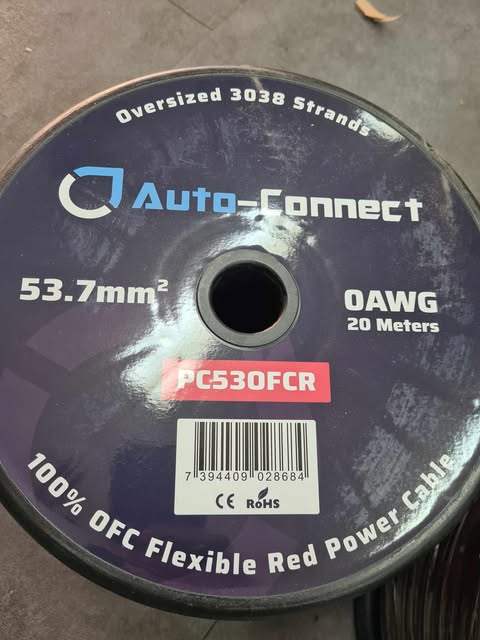 Bobine cable alimentation 53.7mm²(100% cuivre,20 mètres rouge) - Sound Auto Concept