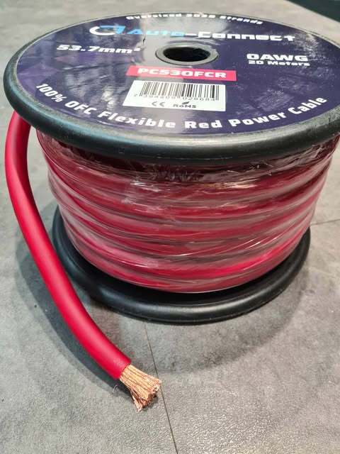 Bobine cable alimentation 53.7mm²(100% cuivre,20 mètres rouge) - Sound Auto Concept