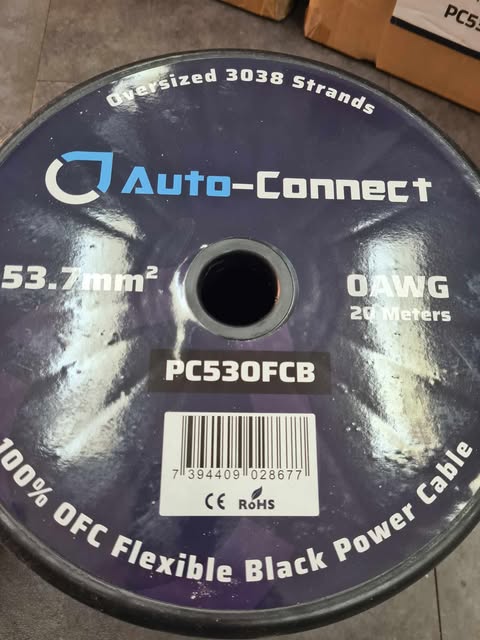 Câble d'alimentation 53.7 mm2 Cuivre 100 % sans oxygène Couleur : noir - Sound Auto Concept