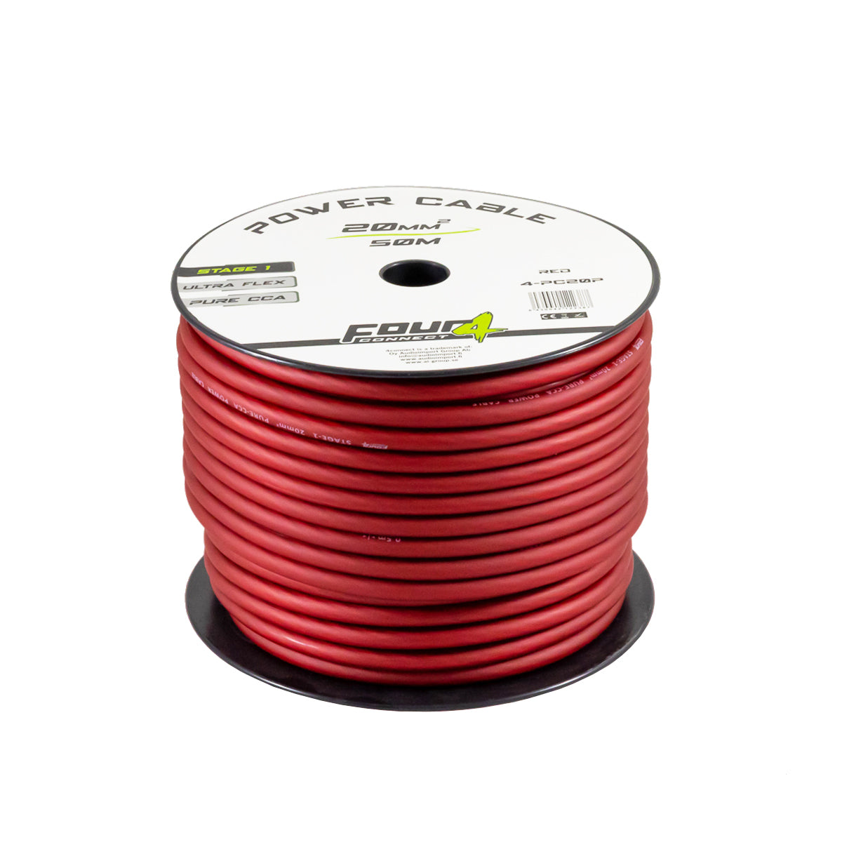 Bobine cable alimentation 20 mm² (CCA)  50mètres  rouge - Sound Auto Concept