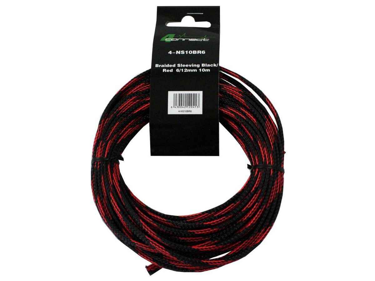 Gaine tressée  nylon  rouge-noir 6/12mm 10m