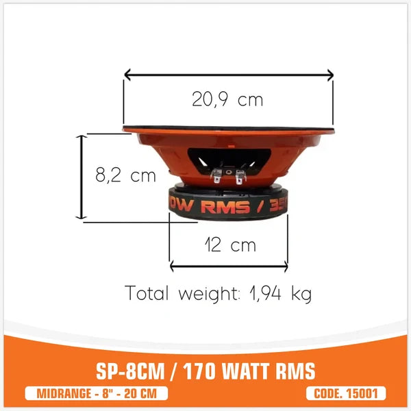 SP 8CM – Midrange Paire 20 cm 150 WRMS 97 dB 4 Ohm