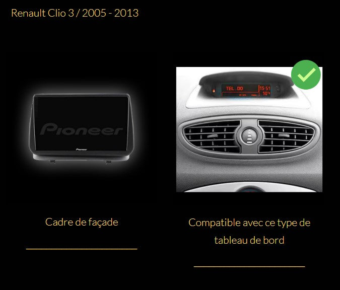 Pack autoradio Carplay Pionner 9" pour RENAULT CLIO 3 / 2005 - 2014