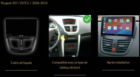 Pack autoradio Carplay Pionner 9" pour Peugeot 207 / 207CC / 2006-2014