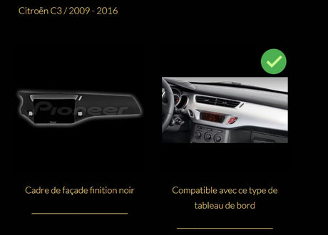 Pack autoradio Carplay Pionner 9" pour Citroën C3 - 2009-2016