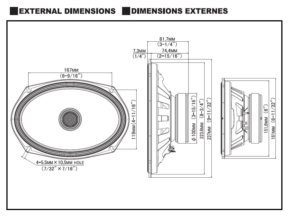 S-Series Haut-parleurs coaxiaux à 2 voies 16cm x 24cm (6" x 9") S2-S69