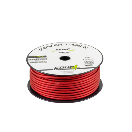Bobine cable alimentation 10mm² (CCA)  50 mètres rouge - Sound Auto Concept