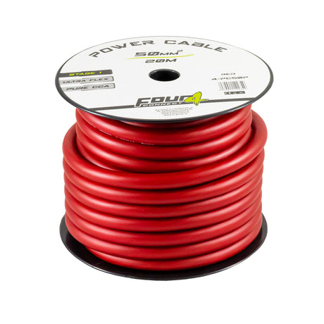 Bobine cable alimentation 50mm² (CCA)  20 mètres rouge - Sound Auto Concept