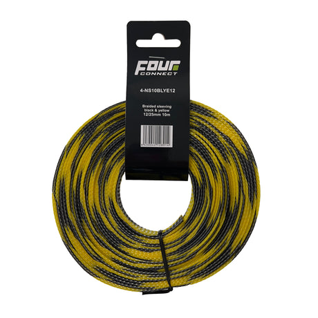 Gaine tressee  nylon  noir-jaune 12/25 mm 10 m - Sound Auto Concept