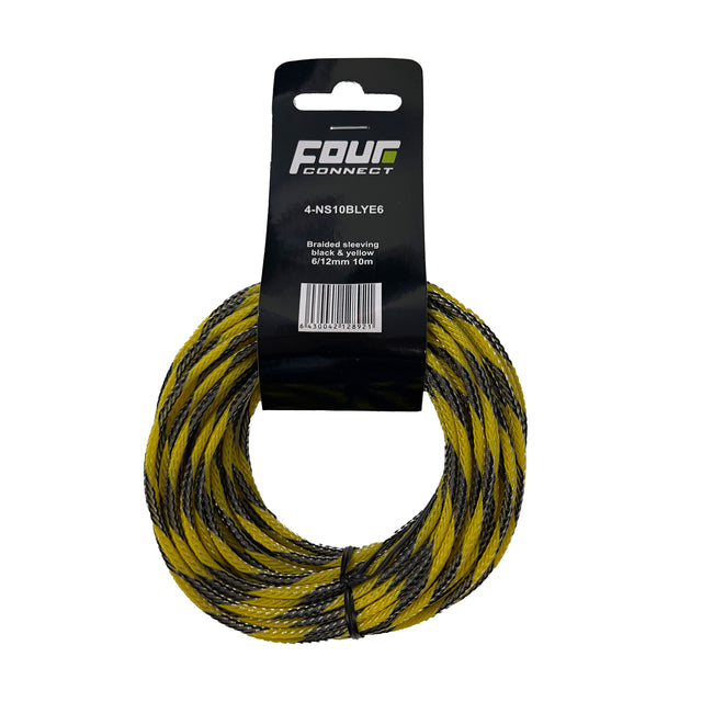 Gaine tressée  nylonnoir-jaune 6/12mm 10m - Sound Auto Concept