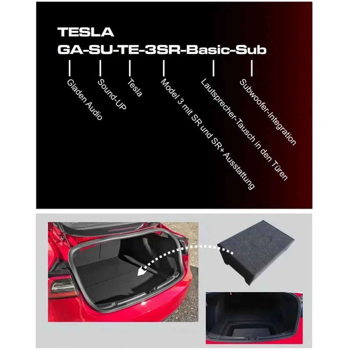 Pack Audio Plug and Play : Caisson + Amplificateur DSP 6 canaux pour TESLA Model 3