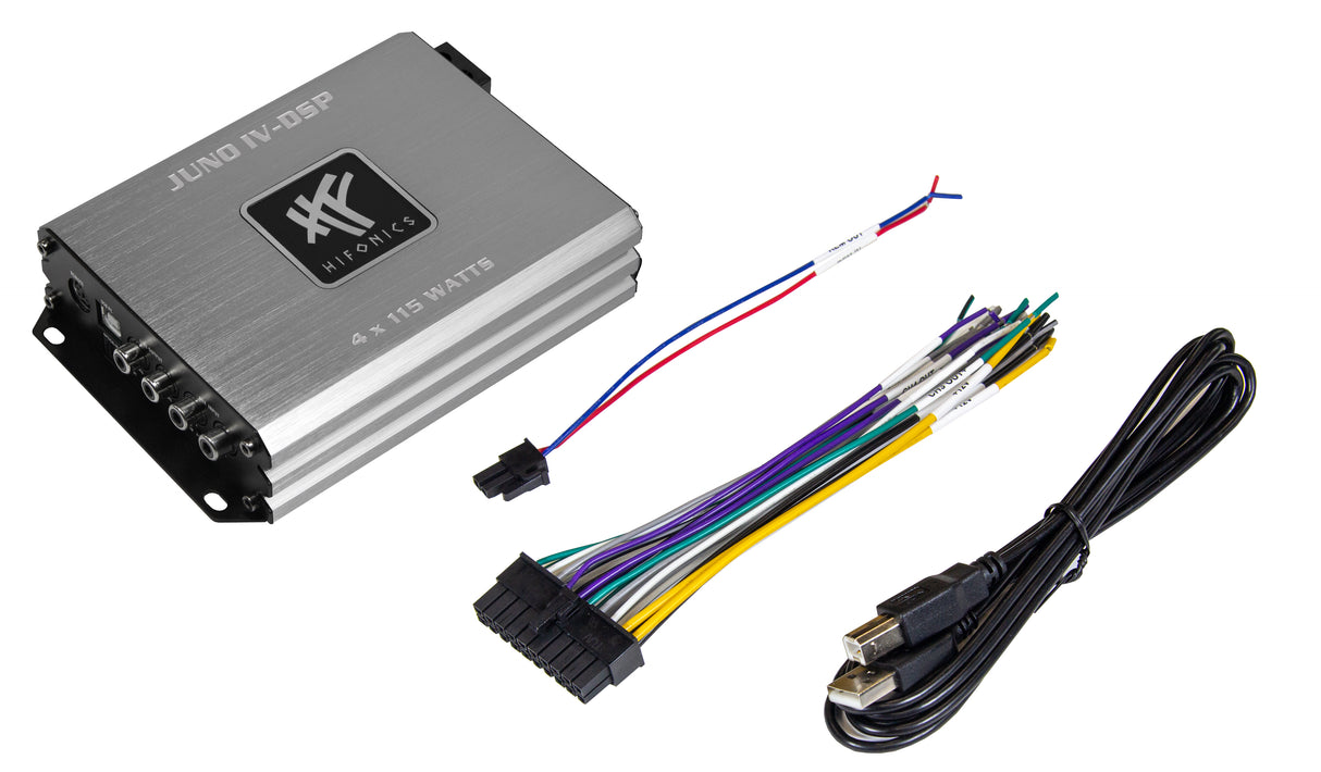 HiFonics JUNO IV-DSP – ISO Amplificateur 4 canaux 460W RMS DSP 6 canaux Bluetooth Classe D (Copie)