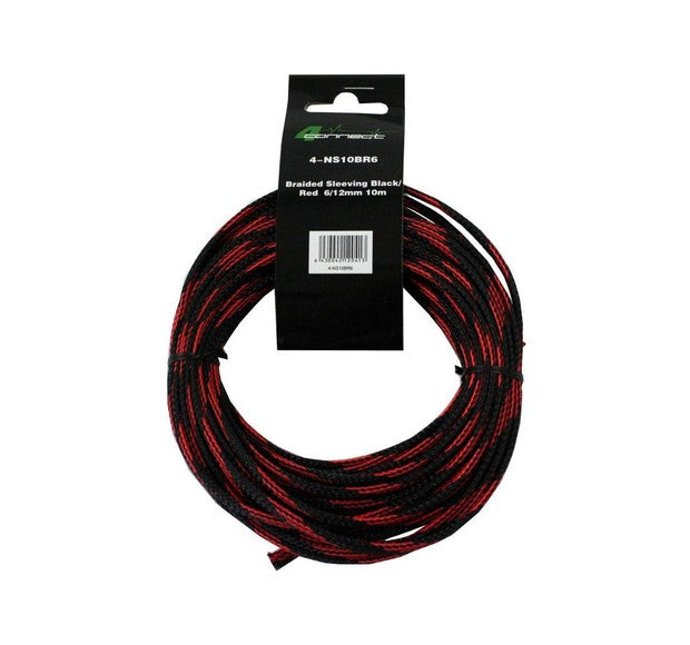 Gaine  tressée   nylon rouge-noir 6/12mm 10m - Sound Auto Concept
