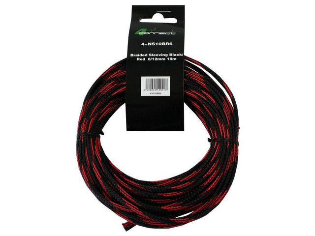 Gaine tressée  nylon  rouge-noir 6/12mm 10m - Sound Auto Concept