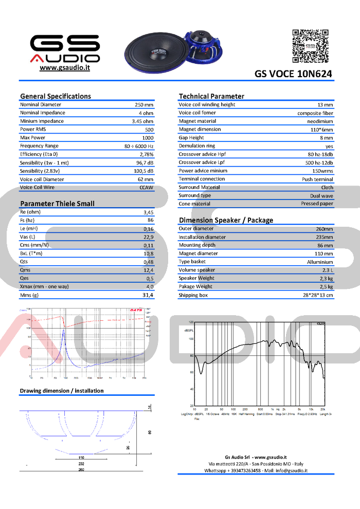 Haut-Parleur Gs Audio VOCE10 NEO 4 ohm